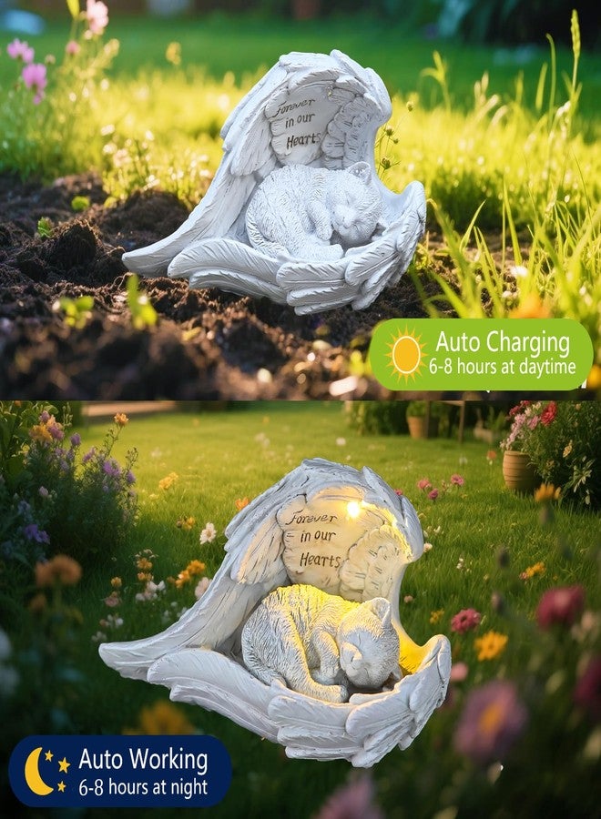 VEEKI Cat Memorial Gifts for Loss of Cat, Peaceful Sleeping Solar Angel Cat Statue Outdoor Waterproof, Resin Cat Figurine Pet Memorial Stone for Garden Grave Markers, Loss of Pet Sympathy Gift (Cat) - Image 3